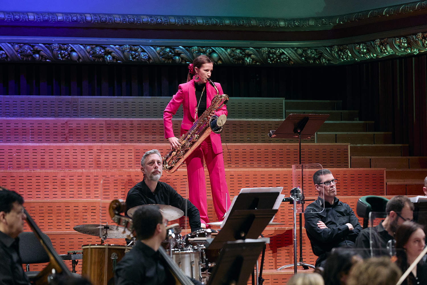 © Dougados Magali Aldo's Carnival family concert with saxophonist and artist in residence with the Orchestre de la Suisse Romande Valentine Michaud, playing on the Victoria Hall stage.